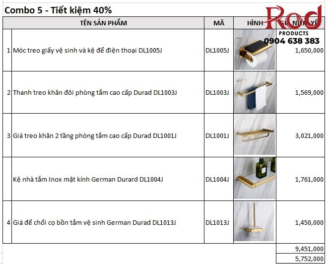 Combo set 5 phụ kiện nhà tắm Germany Durad DL7005 1