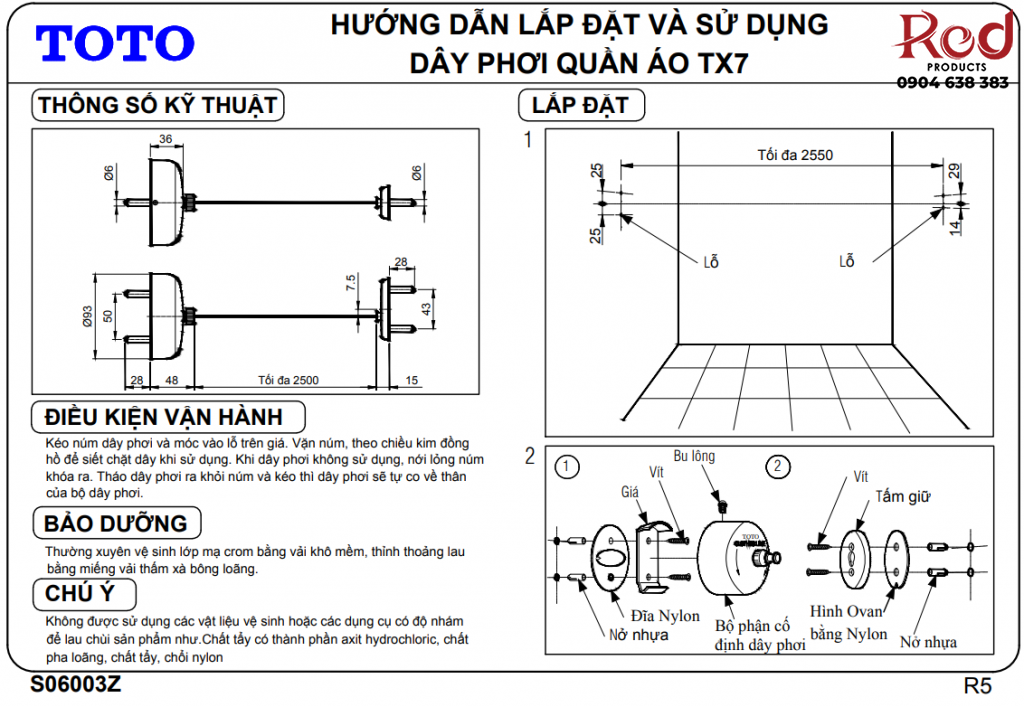 Dây phơi quần áo TOTO TX7 2