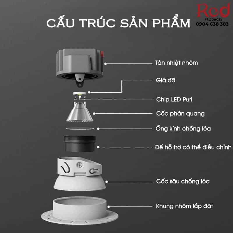 Đèn LED COB âm trần sâu lòng 7W 10W 12W FD4497 12