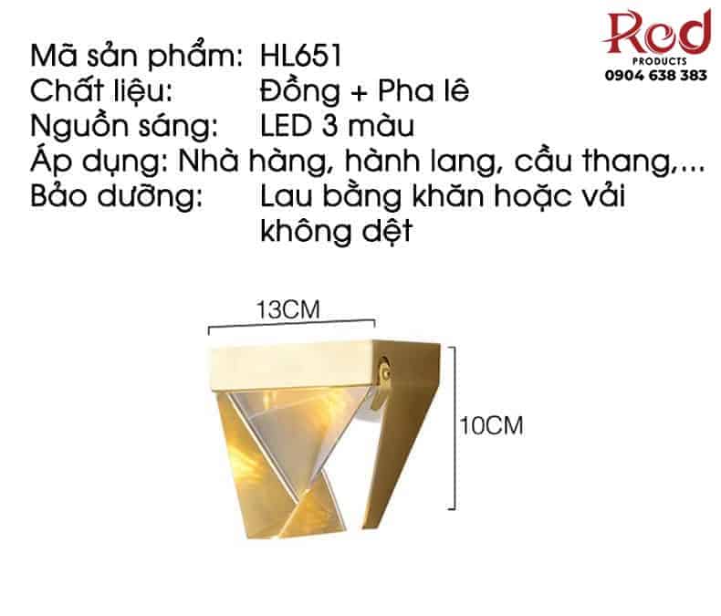 Đèn tường bằng đồng hình khối tam giác cao cấp HL651 23