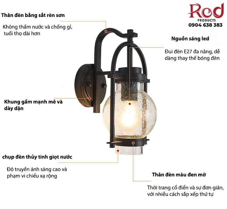 Đèn tường ngoài trời chống nước cổ điển MDS8103 12