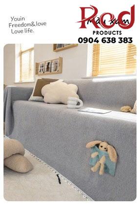 Drap bọc ghế sofa Chenille trơn viền ren thỏ túi YY1801 10