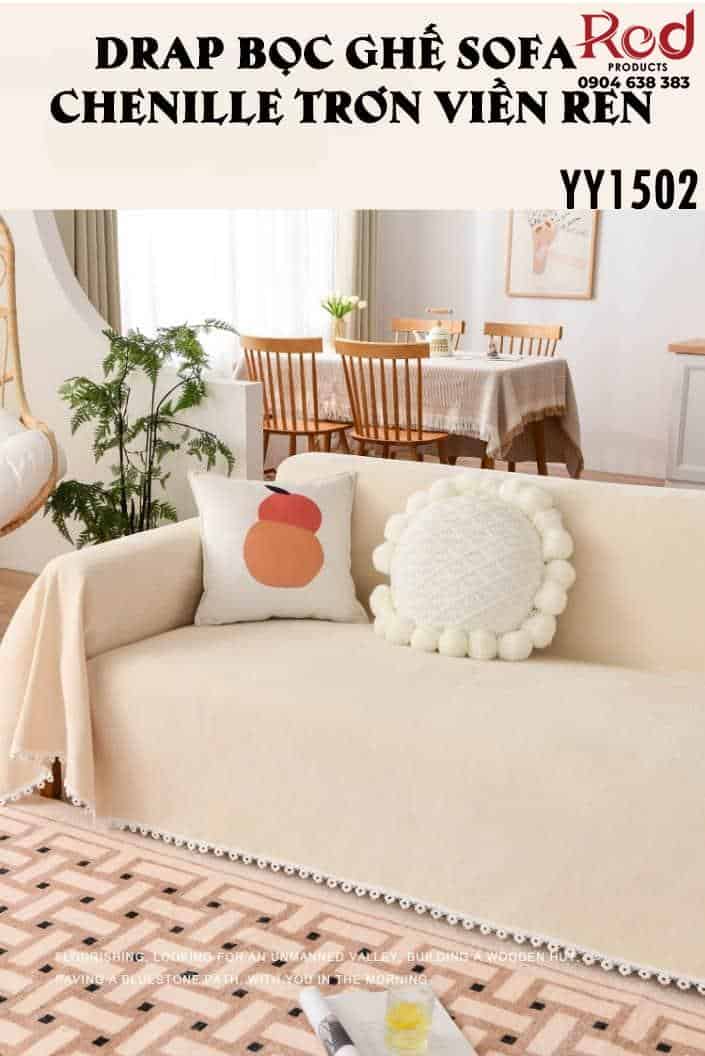 Drap bọc ghế sofa Chenille trơn viền ren YY1502 10