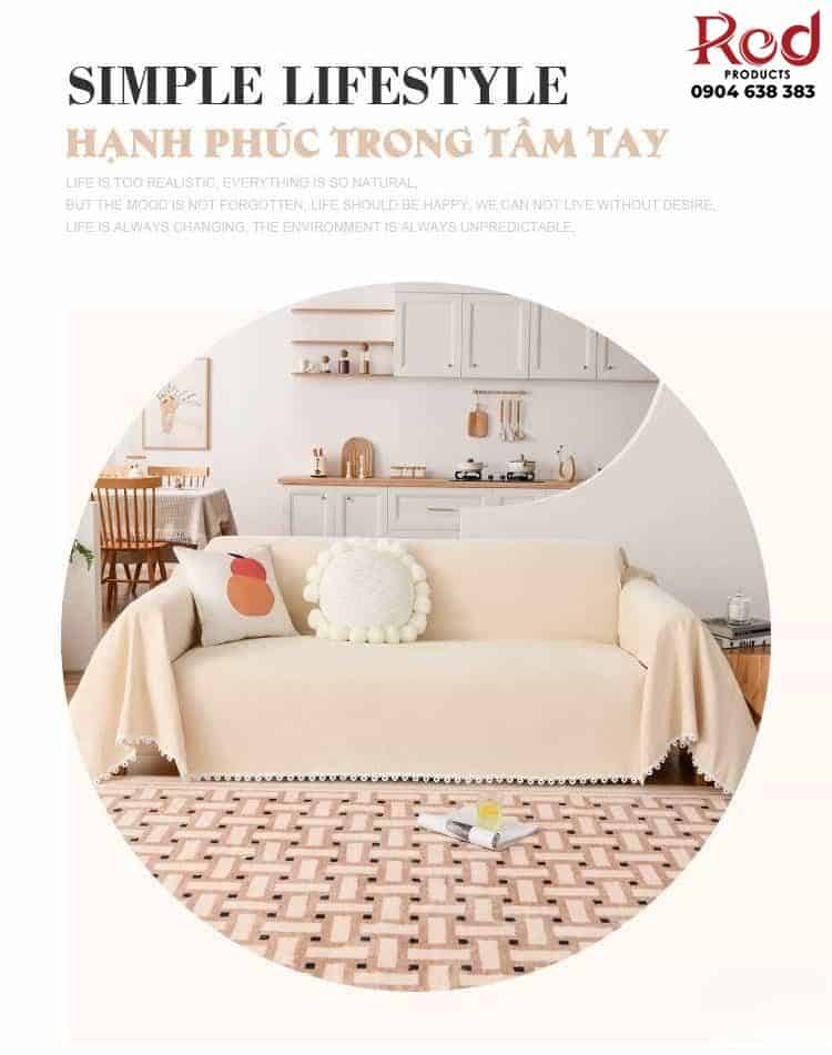 Drap bọc ghế sofa Chenille trơn viền ren YY1502 9