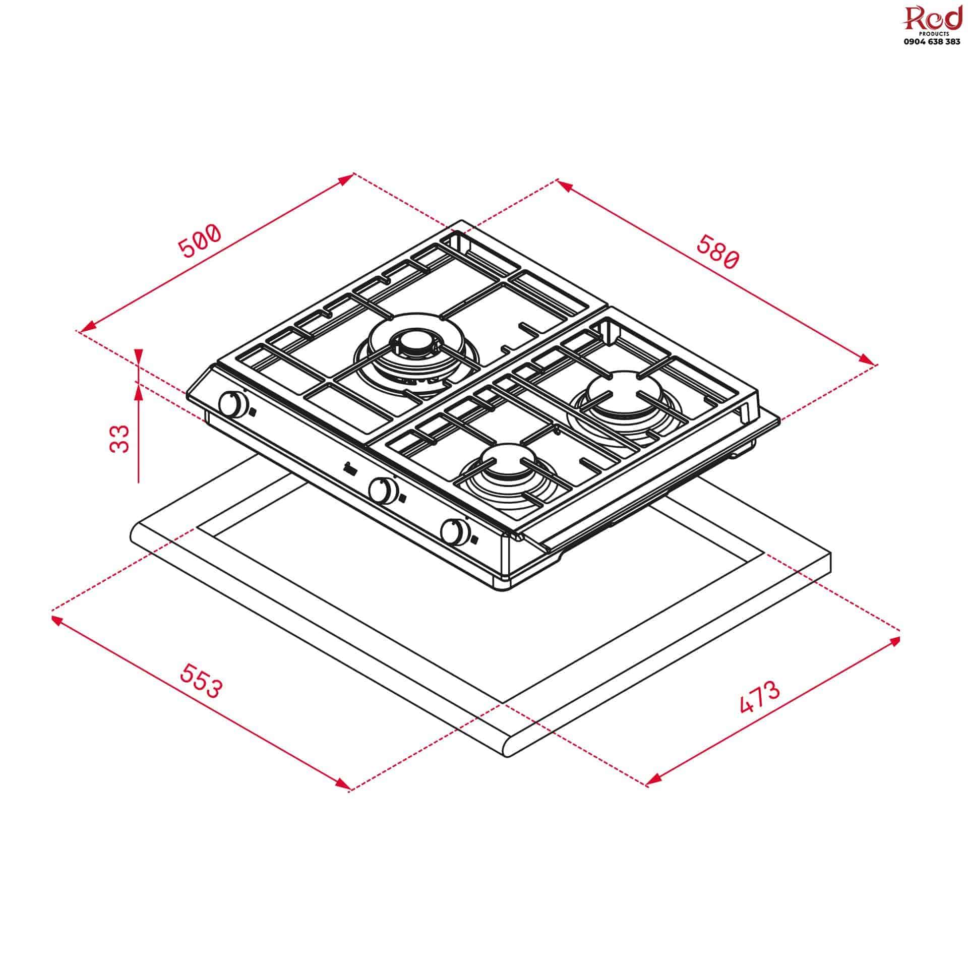 Bếp gas âm 3 vùng nấu Teka EX 60.1 3G 6