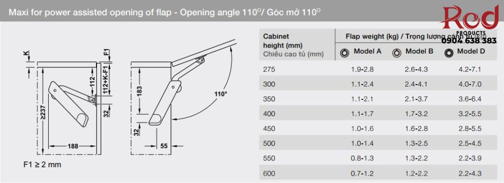 Bộ tay nâng Hafele Flap H1.5 trở lực 3