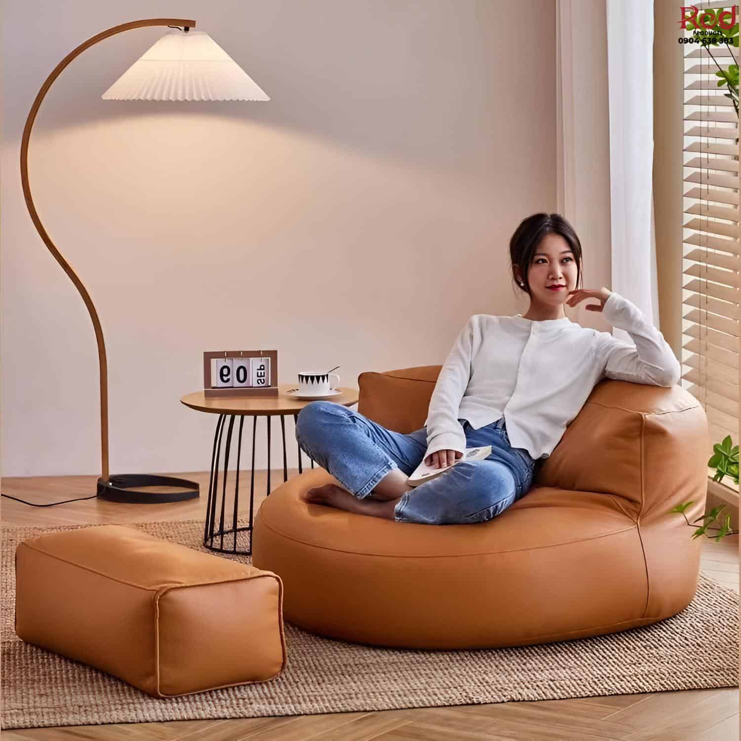 Ghế sofa lười bọc da cao cấp kèm đôn EPS395 5