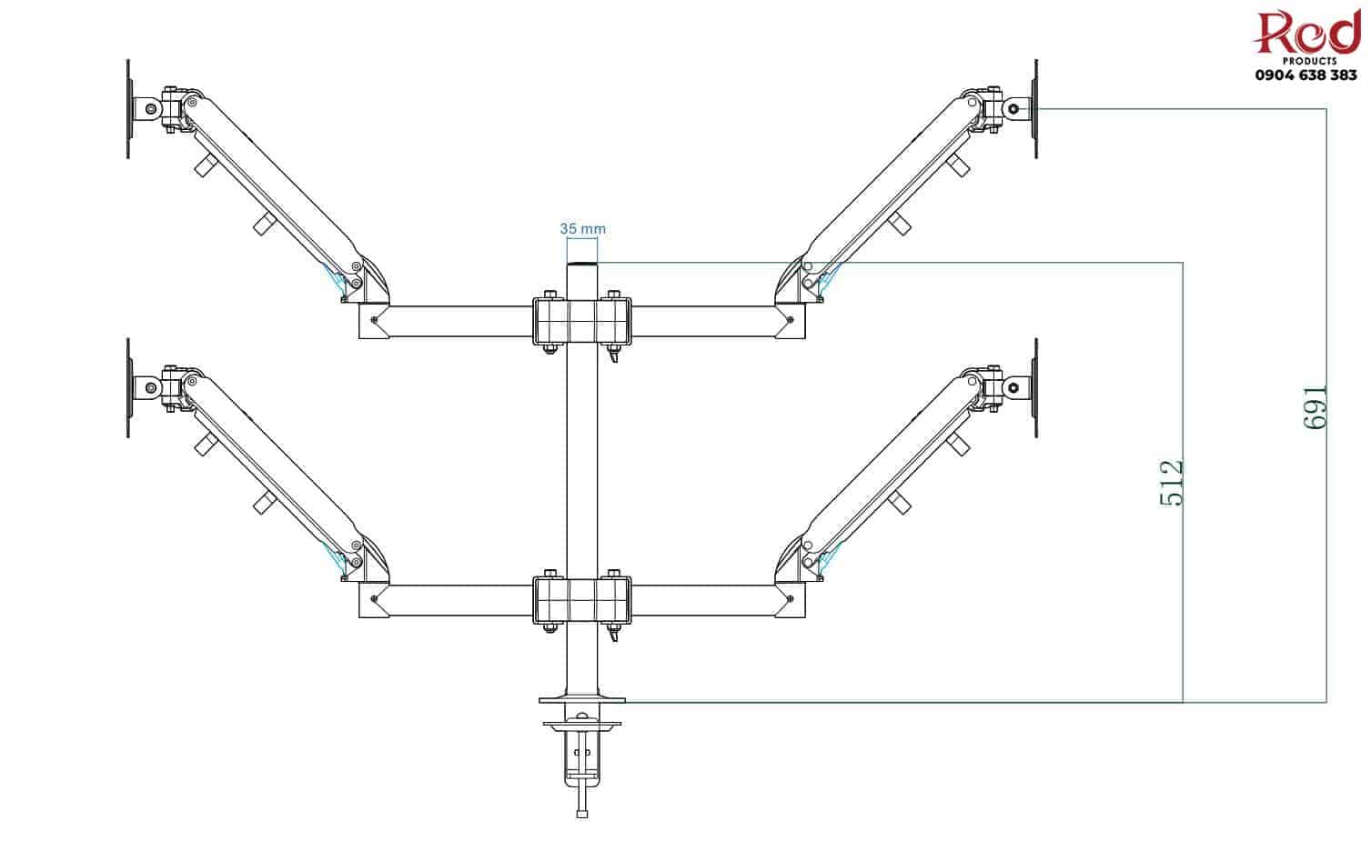 Giá đỡ 4 màn hình máy tính gắn bàn BM0495 9