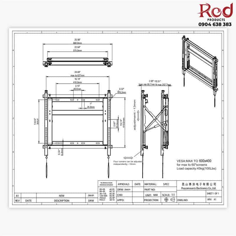 Gía đỡ TV gắn tường 70 inch chịu tải 50 kg GV-70 19