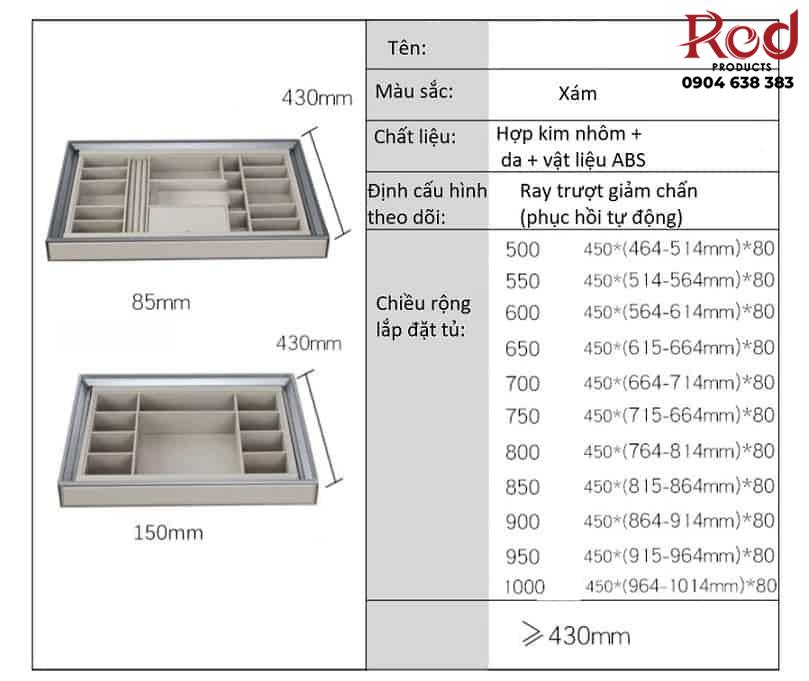 Giá đựng đồ trang sức âm tủ ray giảm chấn RB3674 13