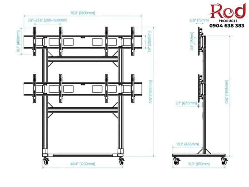 Giá treo tivi 4 màn hình cực lớn chịu tải lên đến 200 kg ML-02 8