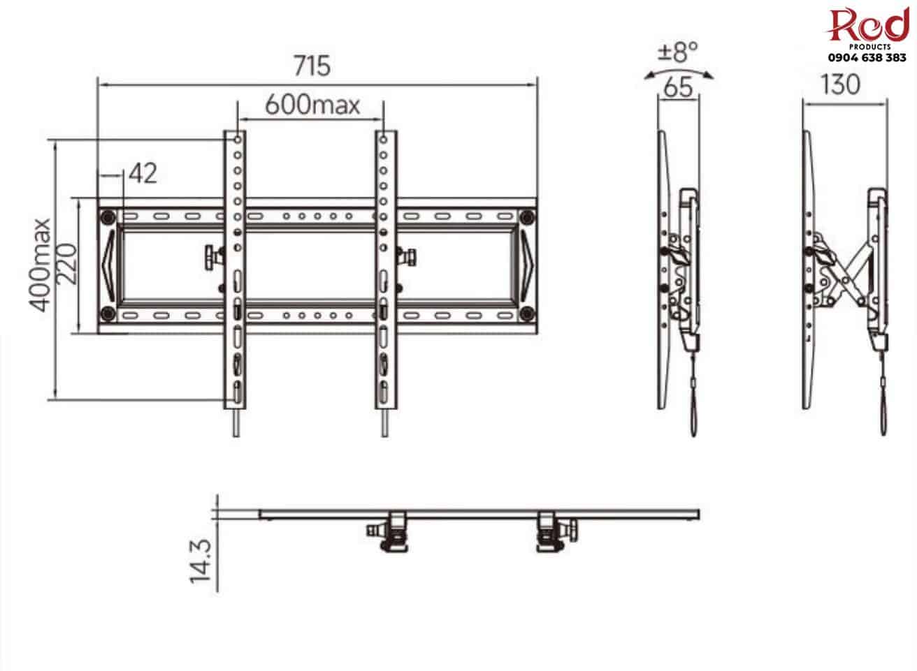 Giá treo Tivi nghiêng gắn tường North Bayou DF80T 11