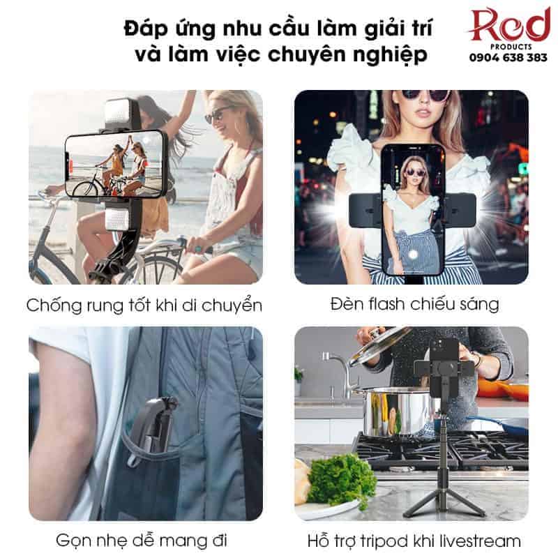 Gậy selfie chống rung điện thoại có đèn flash Q08D 8