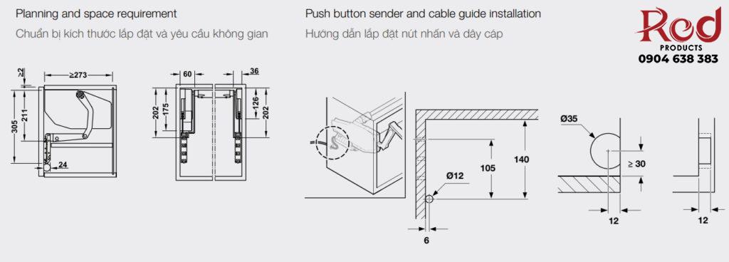 Hướng dẫn lắp đặt Bộ tay nâng điện Hafele FREE SWING E 372.29.715