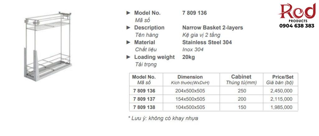 Kệ gia vị 2 tầng với ray âm cho thùng tủ Imundex 7809136 6