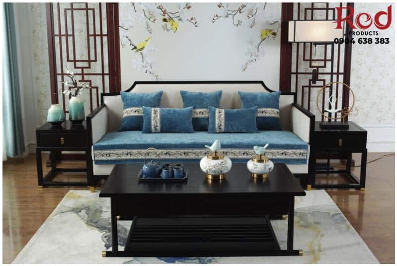 Khăn trải sofa màu xanh họa tiết chim HEP02