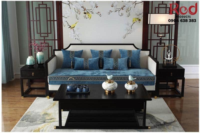 Khăn trải sofa màu xanh họa tiết chữ V HEP02