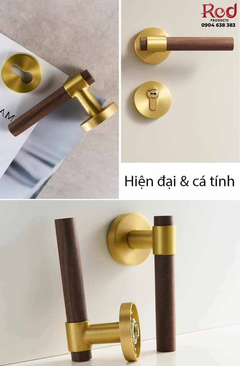 Khóa cửa đồng tay gỗ hiện đại tối giản KDC5244 6