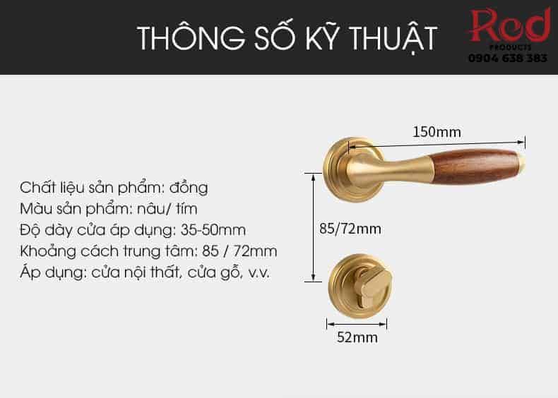 Khóa cửa phòng bằng đồng và gỗ màu tím BR5-136B 10