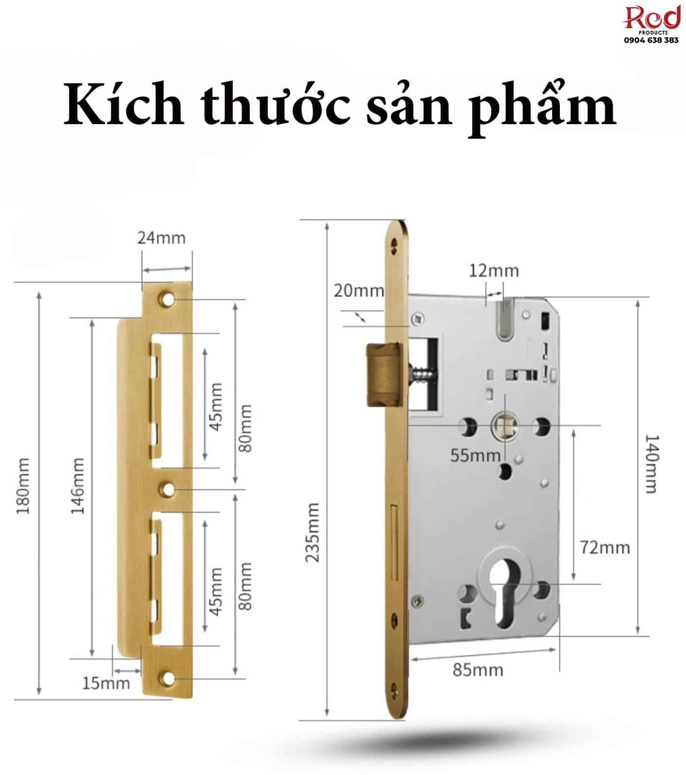 Khóa cửa tay gạt đồng thau nguyên chất RG219 23