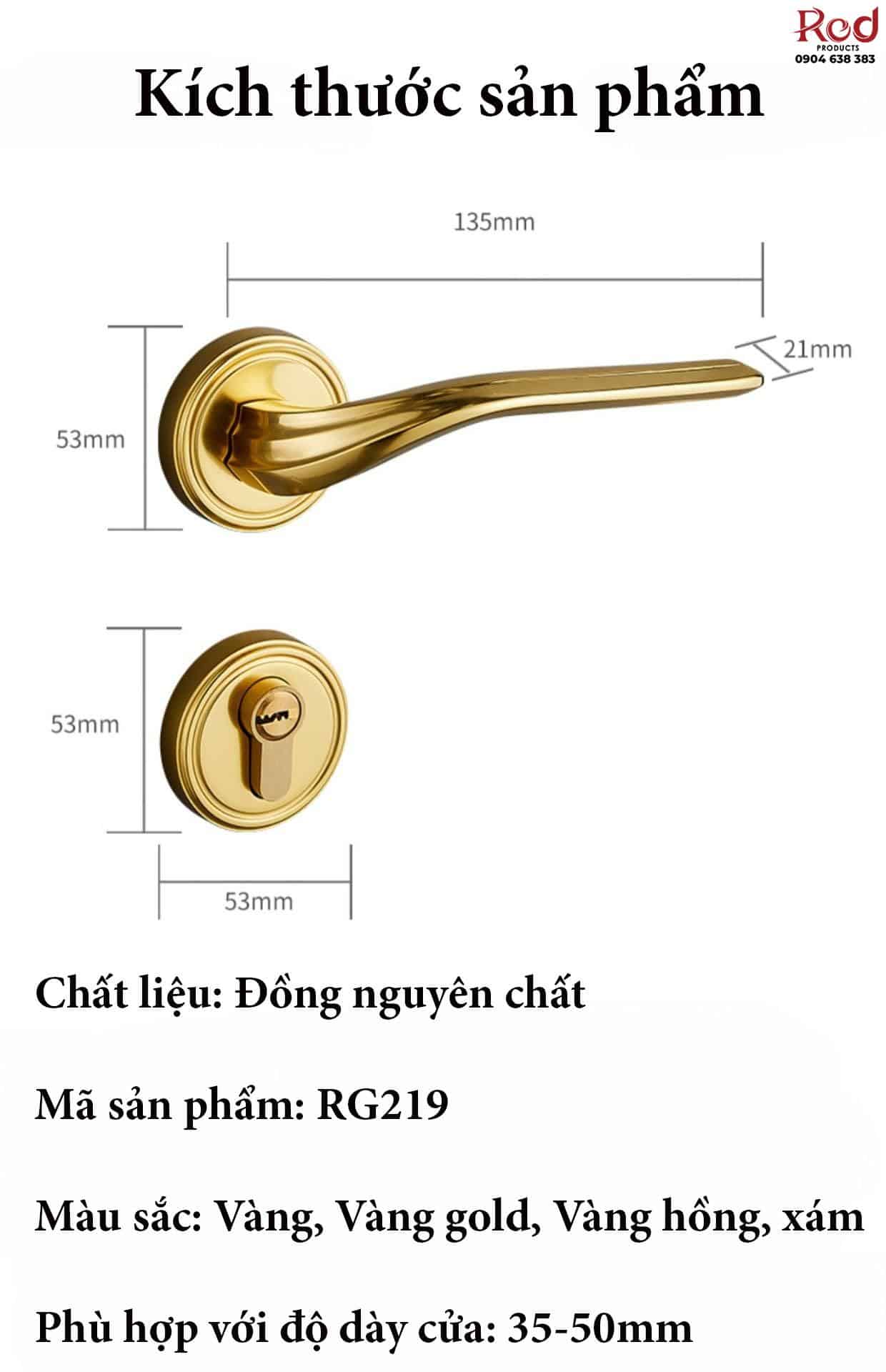 Khóa cửa tay gạt đồng thau nguyên chất RG219 22