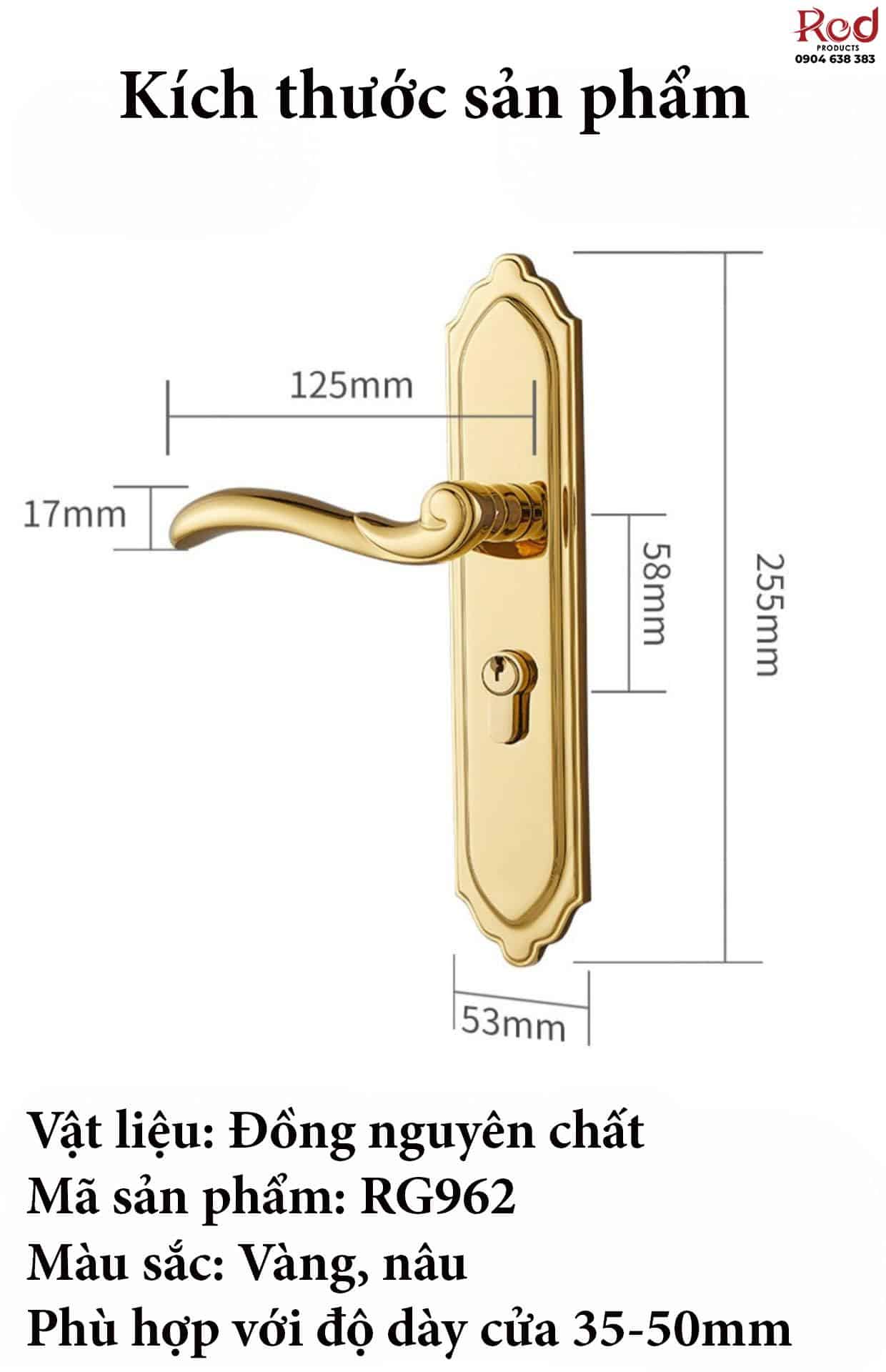 Khóa cửa tay gạt uốn lượn mạ vàng RG962 20