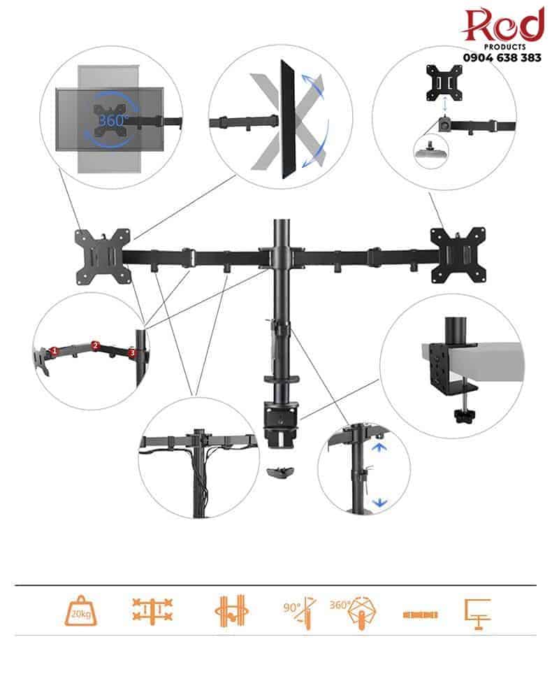 Khung treo 2 màn hình máy tính BM4047 6