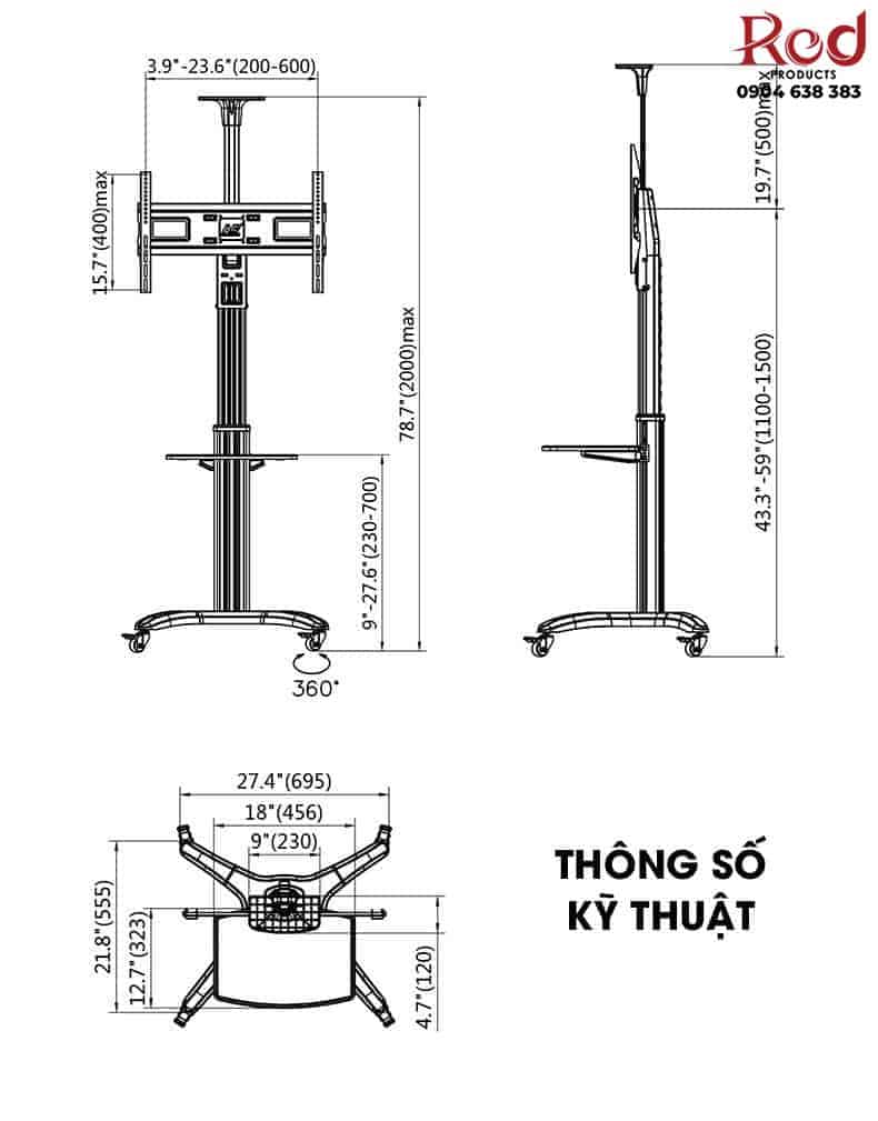 Khung treo tivi di động North Bayou AVF1500 12