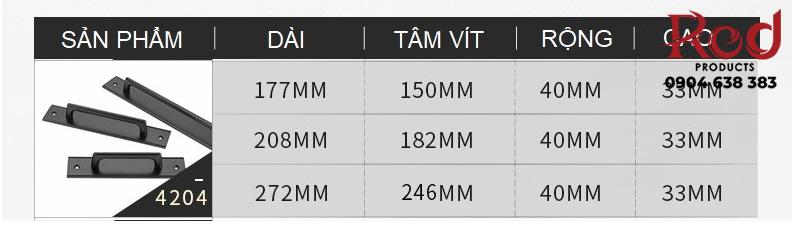 Kích thước tay cửa lùa 4204