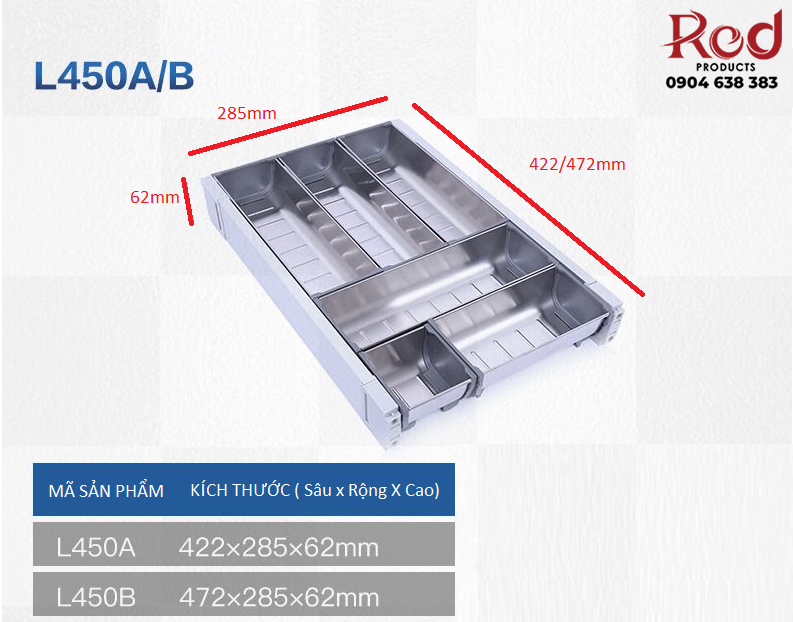 Khay chia muỗng đũa ngăn kéo có nẹp cao cấp L450AB