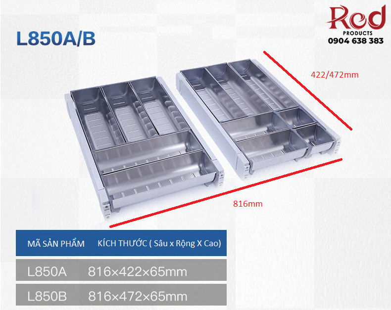 Khay chia muỗng đũa ngăn kéo có nẹp cao cấp L850AB