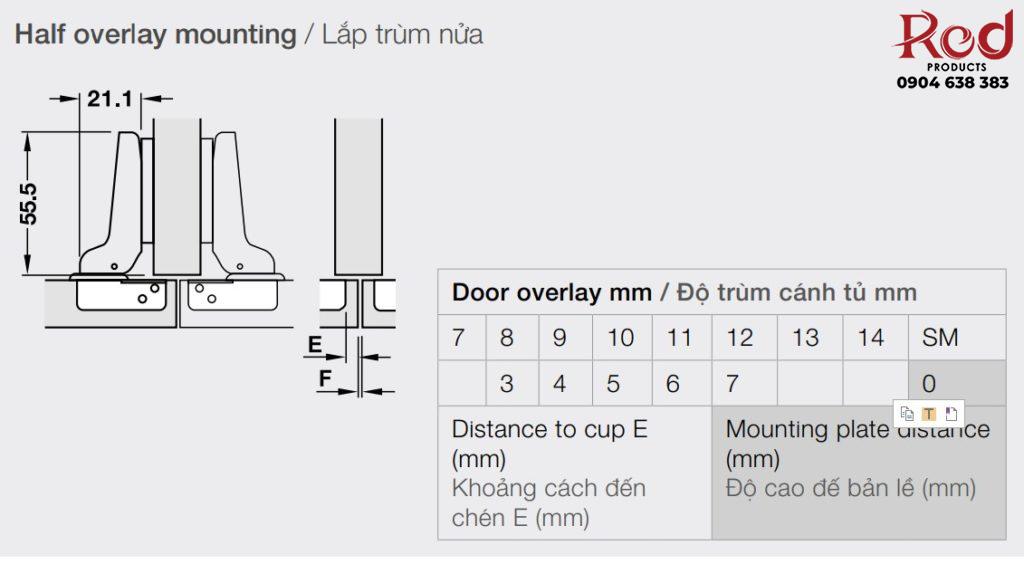 Bản lề trùm nửa Hafele Metalla A 110 độ tiêu chuẩn 2