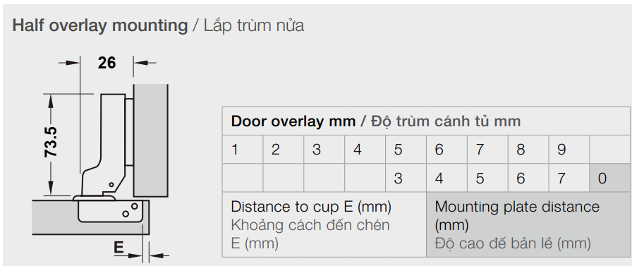 Bản lề trùm nửa Hafele Metalla SM110 inox