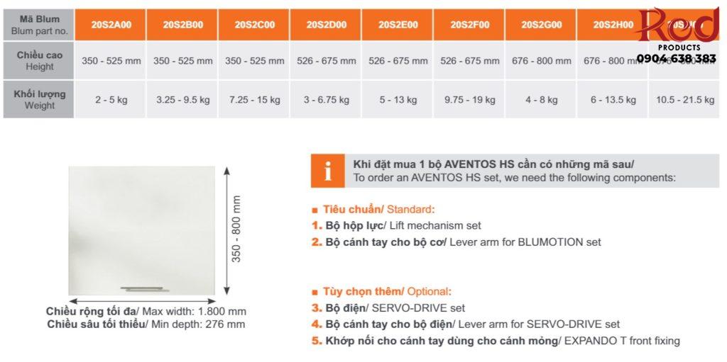 Bộ hộp lực tay nâng một cánh mở lên Aventos HS 20S200 3