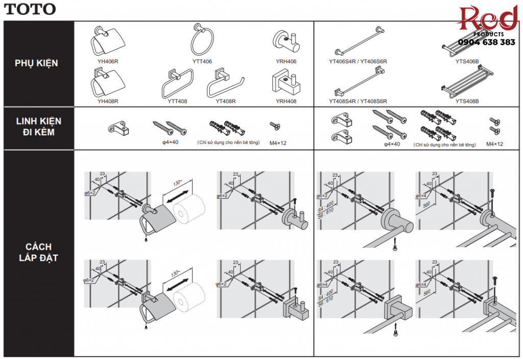 Móc đơn treo quần áo gắn tường TOTO YRH408V 4