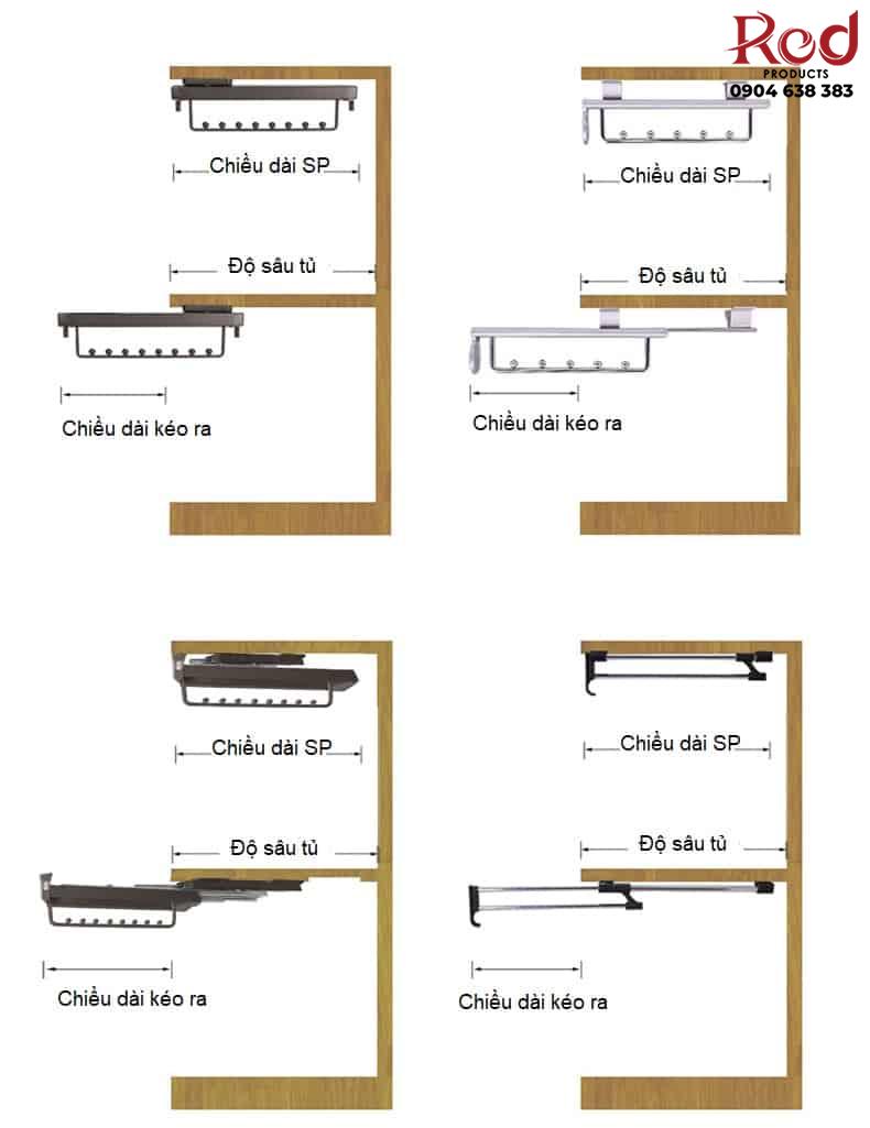 Móc treo quần áo ray trượt âm tủ HL8277B 15