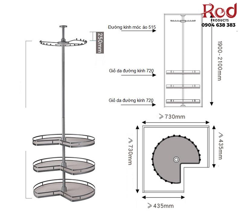 Móc treo xoay 360 độ góc tủ áo nhiều tầng RBL7809 11
