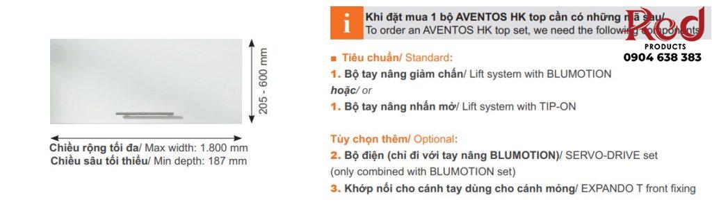 Tay nâng Aventos HK top giảm ồn hệ số lực khá lớn 1730-5200 1