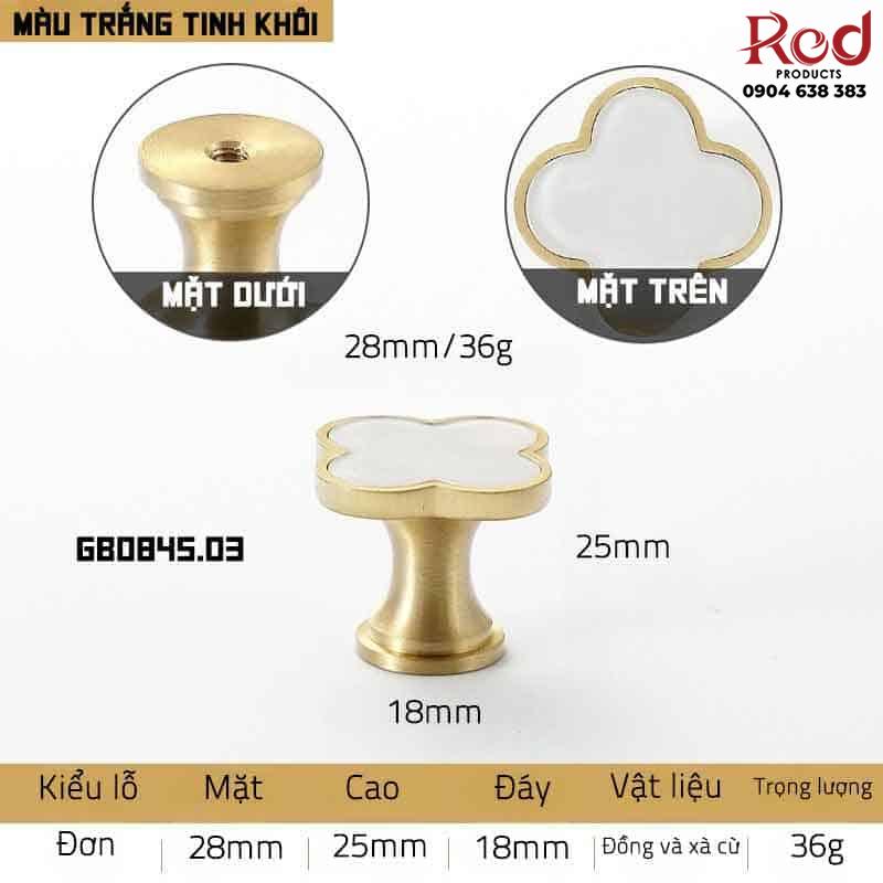 Núm tay nắm tủ cỏ bốn lá đồng khảm trai GS0845 21