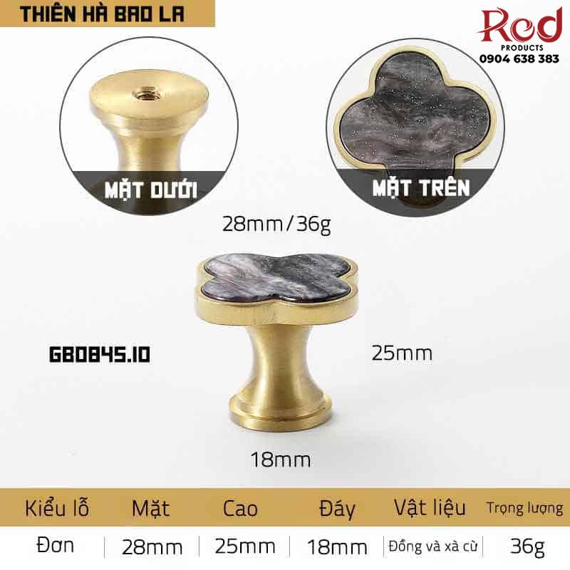 Núm tay nắm tủ cỏ bốn lá đồng khảm trai GS0845 28