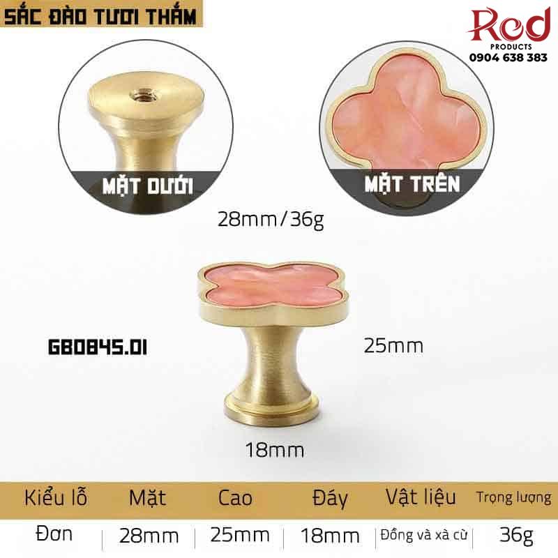 Núm tay nắm tủ cỏ bốn lá đồng khảm trai GS0845 19