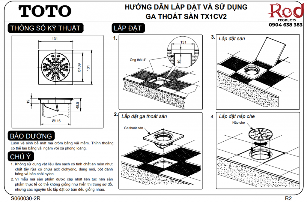 Phễu thoát sàn cao cấp TOTO TX1CV2 2