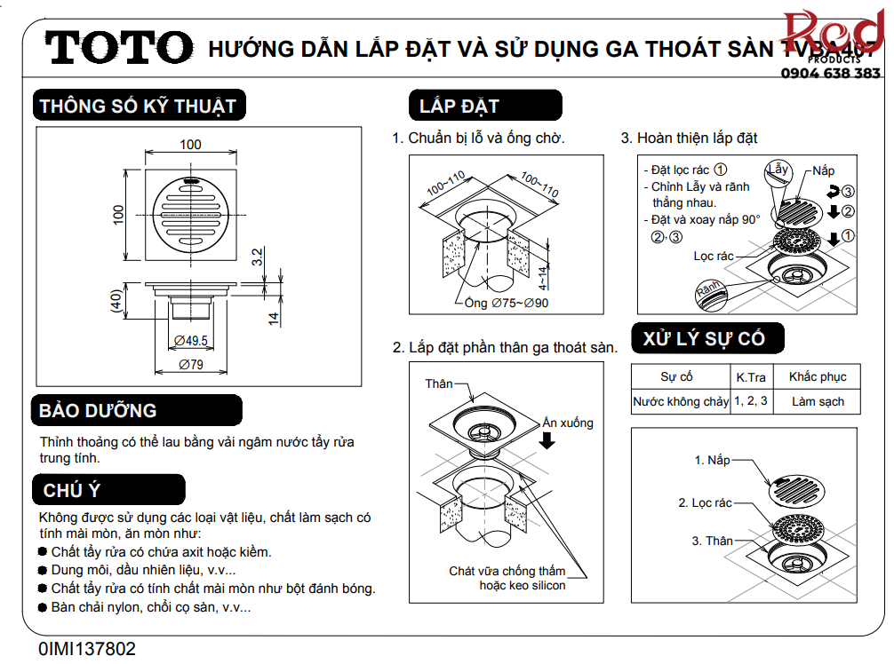 Phễu thoát sàn hiện đại TOTO TVBA407 2