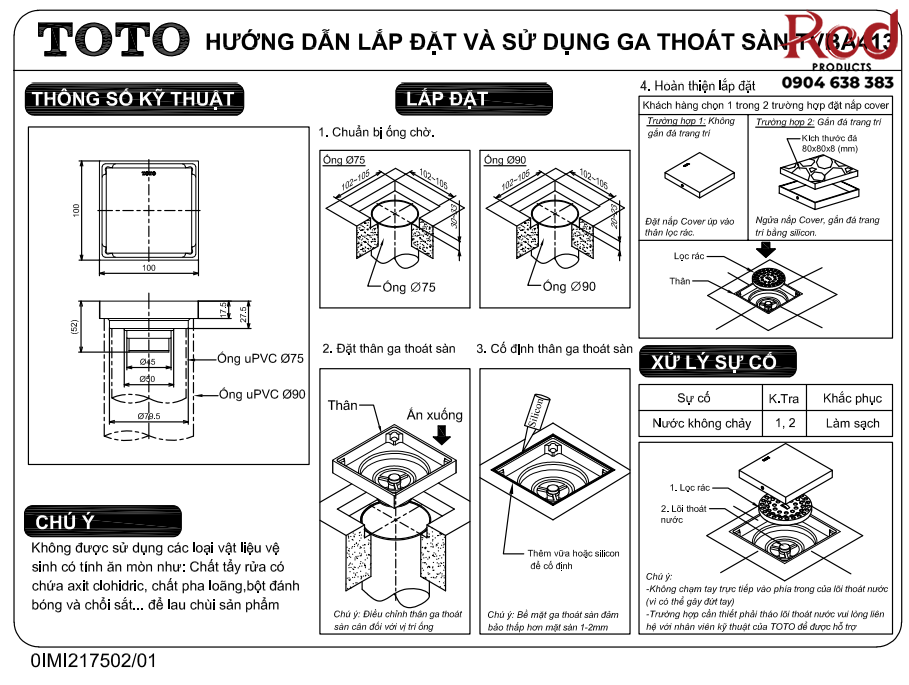 Phễu thoát sàn cao cấp TOTO TVBA413 2