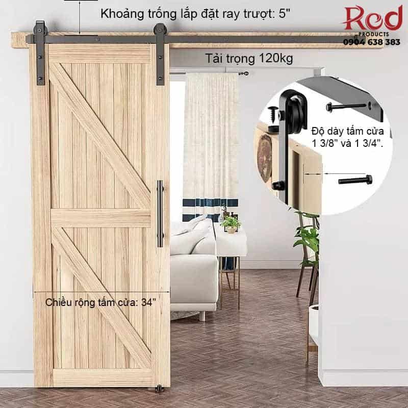 Ray trượt cửa lùa barn door cánh phẳng đơn RT647 8