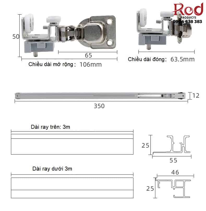 Bộ phụ kiện ray trượt cửa lùa cánh gấp YG202 11