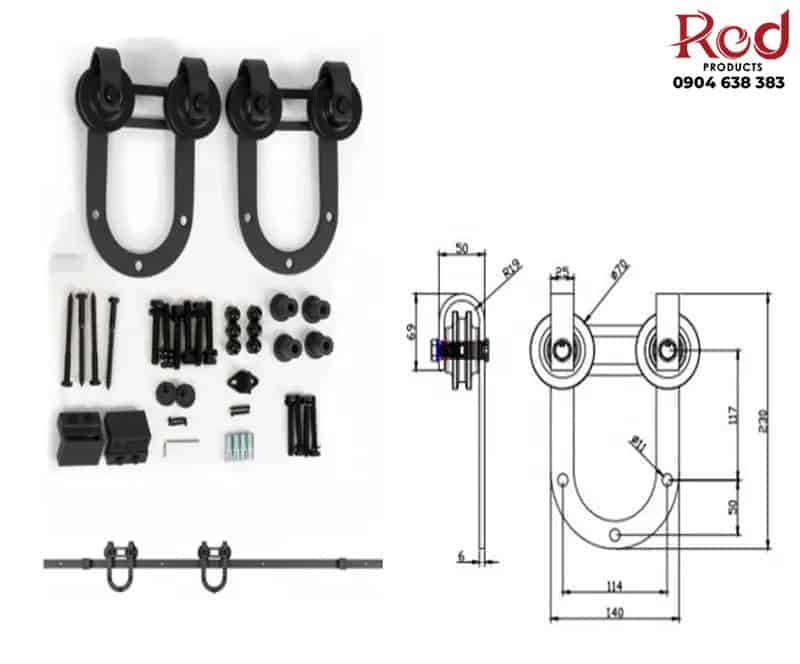 Ray trượt barn door chân chữ U cánh phẳng đơn RT7089 9