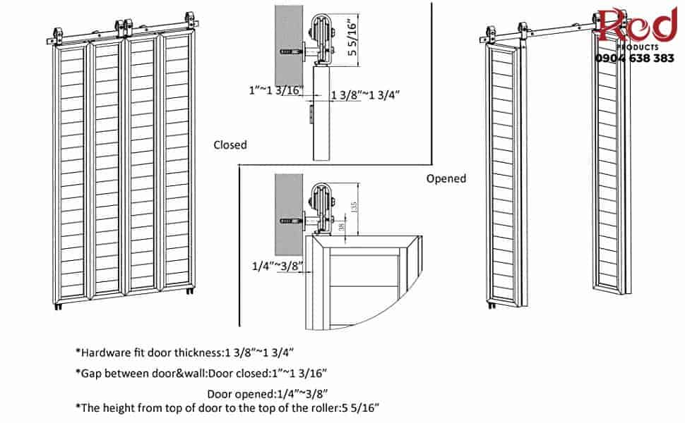 Ray trượt barn door xếp đôi bi-folding chân dài RT2192 7