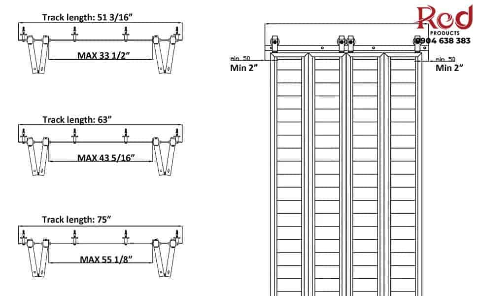 Ray trượt barn door xếp đôi bi-folding chân dài RT2192 8