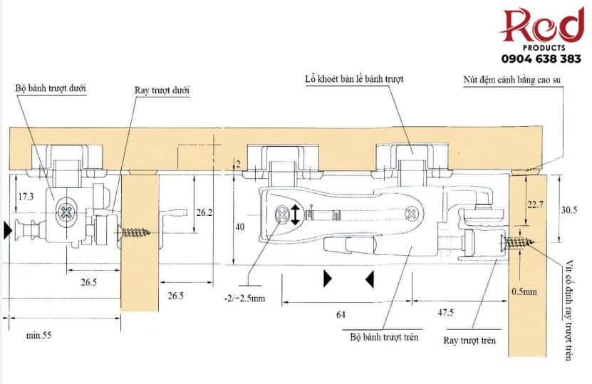 Ray trượt cửa lùa cánh gập Garis GR68 4